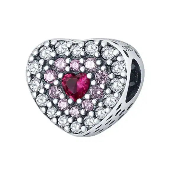 Charm in Argento 925 Compatibile con bracciale Pandora (Collezione Cuore) - PAC004