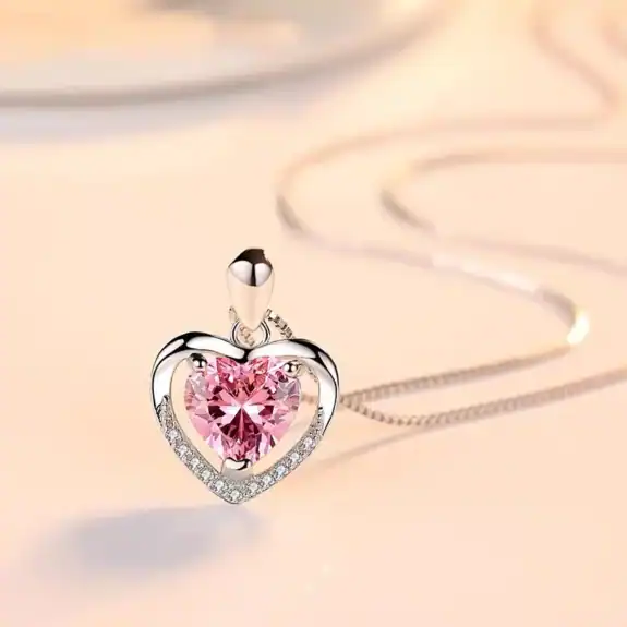 Collana Punto Luce a Cuore con Zirconia Cubica in Argento925 - Rosa